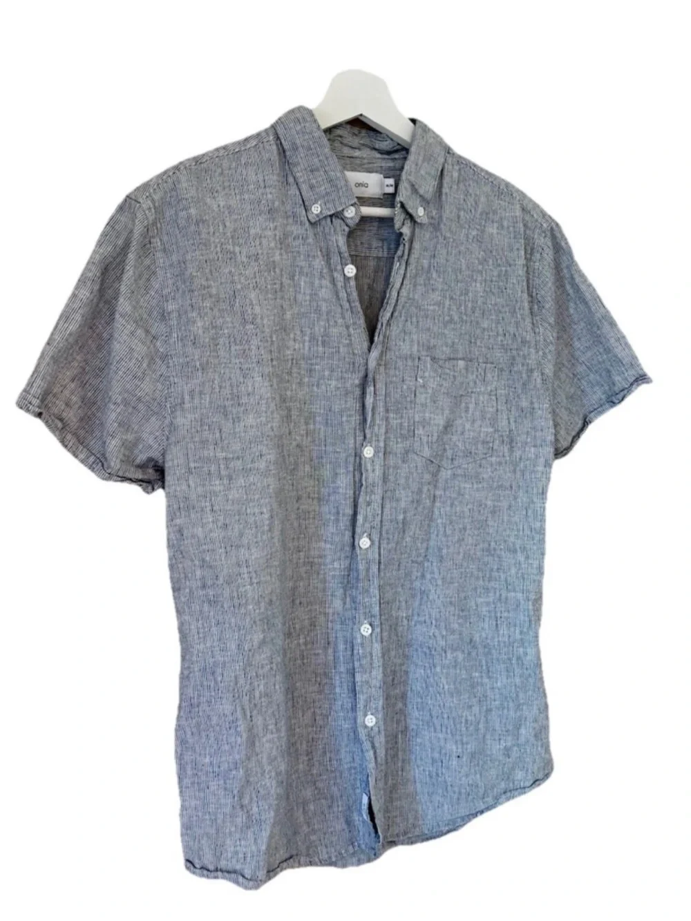Onia Revolve Gray ShortSleeve Linen Blend Up Shirt Size M Coastal Beach Vacation - Picture 2 of 7